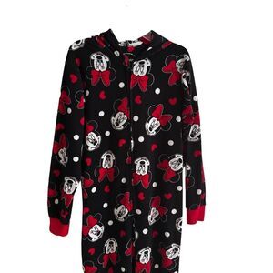 Disney Pajamas Women's Size‎ S Minnie Mouse One Piece Ears Hooded Comfort Lounge